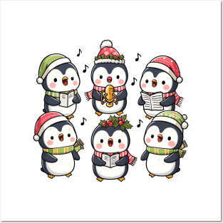 Festive Penguin Carolers Singing Christmas Cute Carols Posters and Art